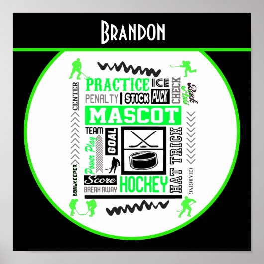 Boys Hockey Terminology Personalized Neon Green Poster (Voorkant)