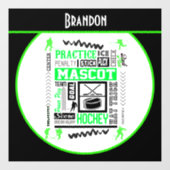 Boys Hockey Terminology Personalized Neon Green Raamsticker (Vel)