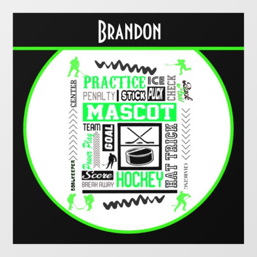 Boys Hockey Terminology Personalized Neon Green Raamsticker (Vel)