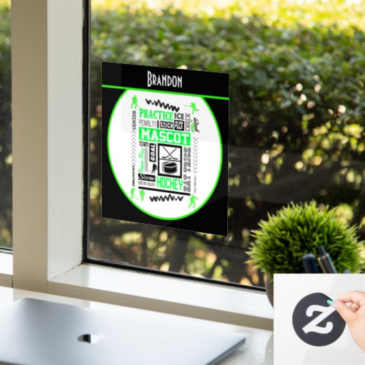 Boys Hockey Terminology Personalized Neon Green Raamsticker (Kantoor)