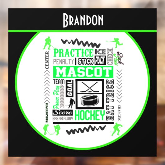 Boys Hockey Terminology Personalized Neon Green Raamsticker (Vel 2)