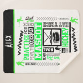 Boys Hockey Terminology Personalized Neon Green Sherpa Deken (Voorkant (horizontaal))