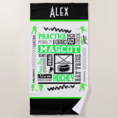 Boys Hockey Terminology Personalized Neon Green Strandlaken (Voorkant)
