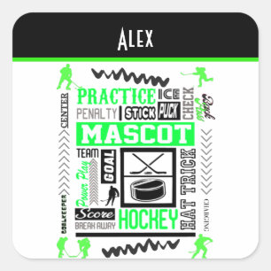 Boys Hockey Terminology Personalized Neon Green Vierkante Sticker