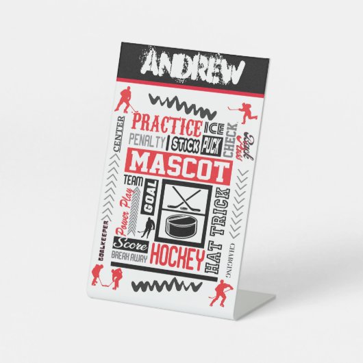 Boys Hockey Terminology Personalized Reclamebord Met Voetstuk (Voorkant)
