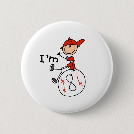 Boys Honkbal Ik ben 8 Ronde Button 5,7 Cm (Voorkant)