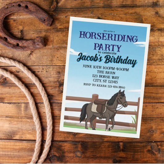 Boy's Horse Riding Birthday Party Kaart
