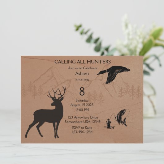 Boys Hunting Invitation Aankondiging (Staand voorkant)