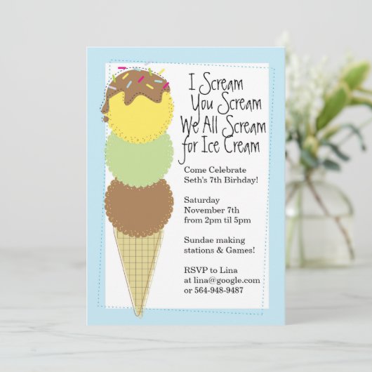 Boys Ice Cream Party - Uitnodiging (Staand voorkant)