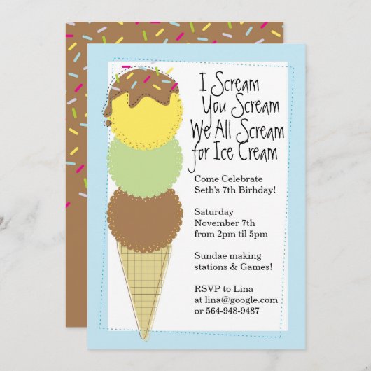 Boys Ice Cream Party - Uitnodiging (Voorkant / Achterkant)