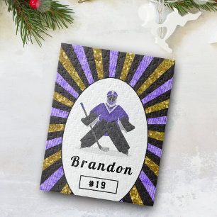 Boys Ice Hockey Player Name & Number Paars Gold Legpuzzel