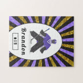 Boys Ice Hockey Player Name & Number Paars Gold Legpuzzel (Horizontaal)