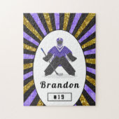 Boys Ice Hockey Player Name & Number Paars Gold Legpuzzel (Verticaal)