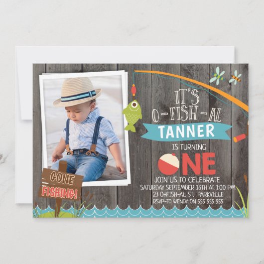 Boy's It O-fish-al Foto 1e Verjaardag Uitnodiging (Voorkant)