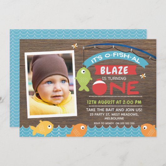 Boy's It's o-fish-al 1st Birthday Invitation Kaart (Voorkant / Achterkant)