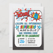 Boys Joint Superheld 4th Birthday Invitation Kaart (Voorkant)