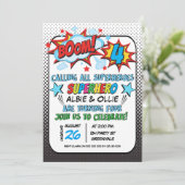 Boys Joint Superheld 4th Birthday Invitation Kaart (Staand voorkant)