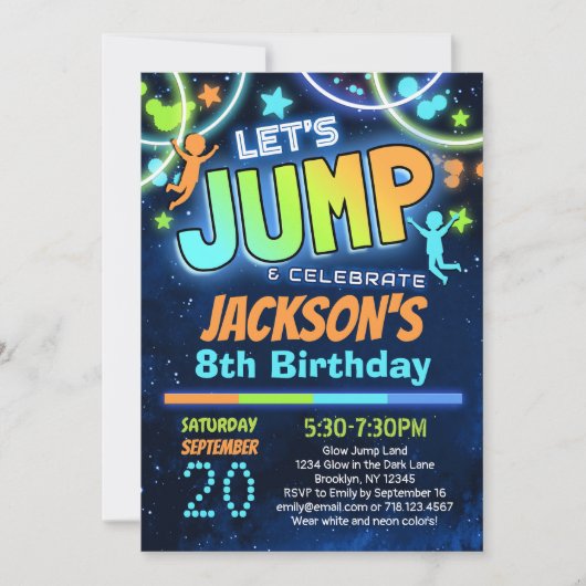 Boys Jump Party Birthday Invitation Blue Sinaasapp Kaart (Voorkant)