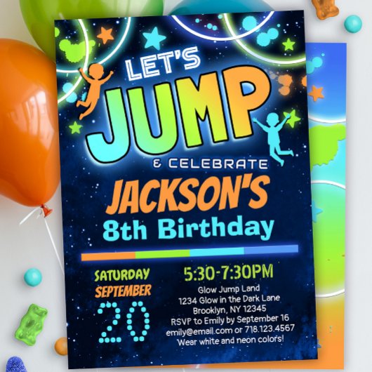 Boys Jump Party Birthday Invitation Blue Sinaasapp Kaart
