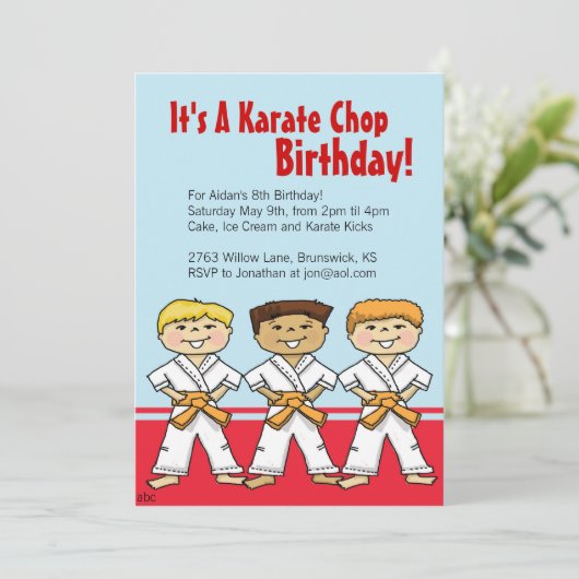 Boys Karate Chop Party Kaart (Staand voorkant)