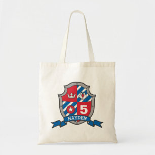 Boys kinder knight shield, adelblauw rood tote bag