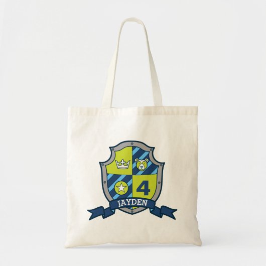 Boys kinder knight shield name beer groen blauw tote bag (Voorkant)