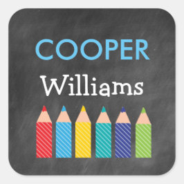 Boy's kleurrijke potloden Terug naar school Sticke Vierkante Sticker