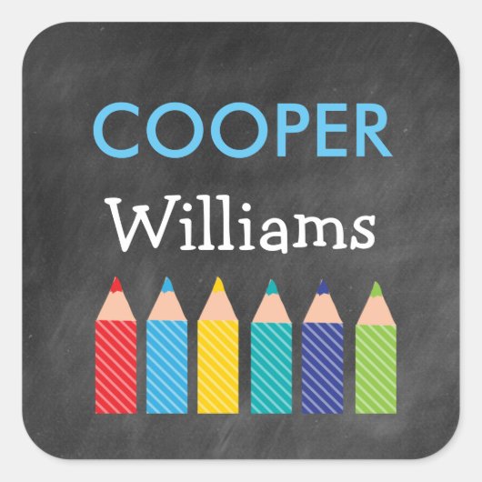 Boy's kleurrijke potloden Terug naar school Sticke Vierkante Sticker (Voorkant)