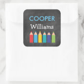 Boy's kleurrijke potloden Terug naar school Sticke Vierkante Sticker (Tas)