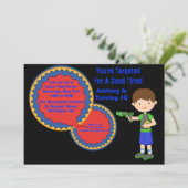 Boys Laser Label Birthday Party Invitation Kaart (Staand voorkant)