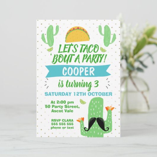 Boys Let's Taco 'About A Party Verjaardag Uitnodig Kaart (Staand voorkant)