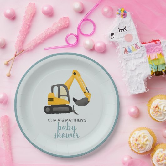 Boys Leuke Digger Baby shower Papieren Bordje (Feest)