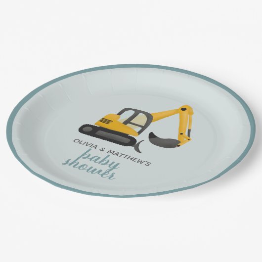 Boys Leuke Digger Baby shower Papieren Bordje (Gekanteld)