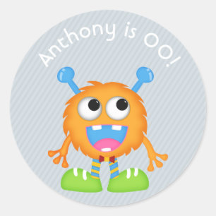 Boys Little Monster themde Birthday Party Ronde Sticker