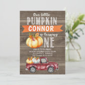 Boy's Little Pumpkin 1st Birthday Invitation Kaart (Staand voorkant)