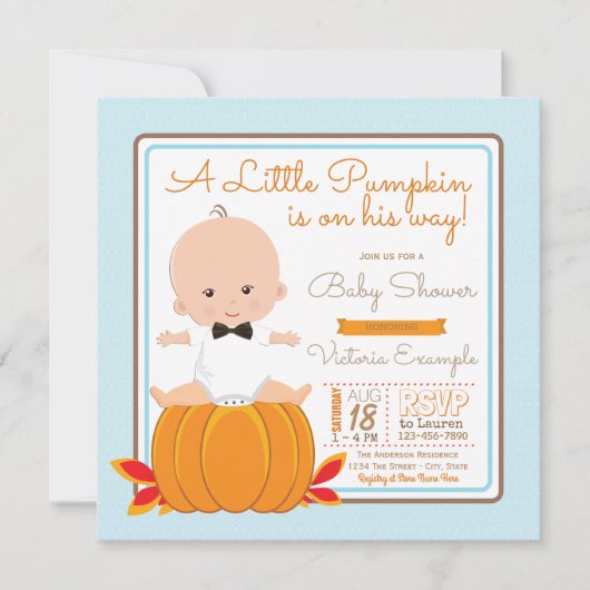 Boys Little Pumpkin Baby shower Invitation Kaart (Voorkant)