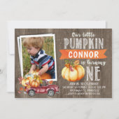 Boy's Little Pumpkin foto 1e verjaardag uitnodigin Kaart (Voorkant)