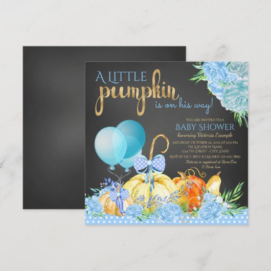 Boys Little Pumpkin Rustic Chalkboard Baby shower Kaart (Voorkant / Achterkant)