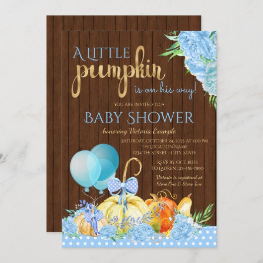 Boys Little Pumpkin Rustic Wood Baby shower Kaart (Voorkant / Achterkant)