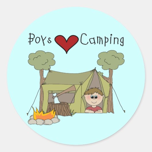 Boys Love Camping Ronde Sticker (Voorkant)