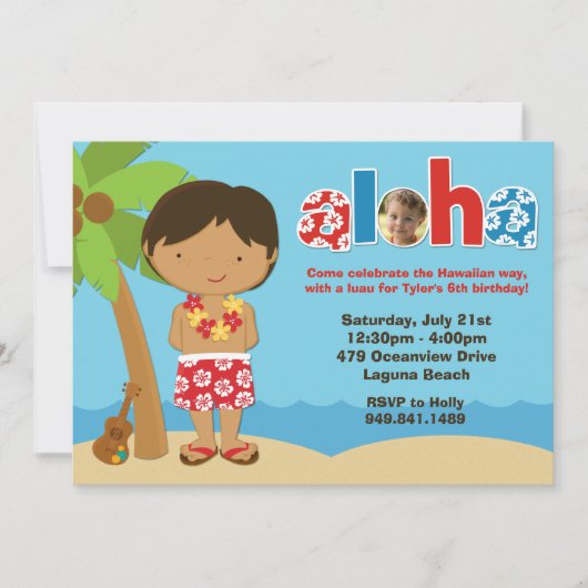 Boys Luau Birthday Party Invitation Kaart (Voorkant)