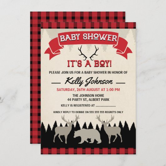 Boys Lumberjack Baby shower Uitnodiging (Voorkant / Achterkant)