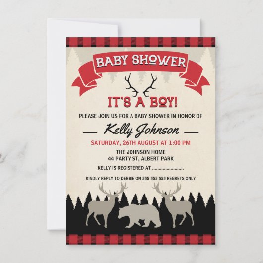 Boys Lumberjack Baby shower Uitnodiging (Voorkant)
