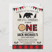 Boys Lumberjack First Birthday Invitation Kaart (Voorkant)