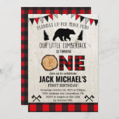 Boys Lumberjack First Birthday Invitation Kaart (Voorkant / Achterkant)