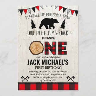 Boys Lumberjack First Birthday Invitation Kaart