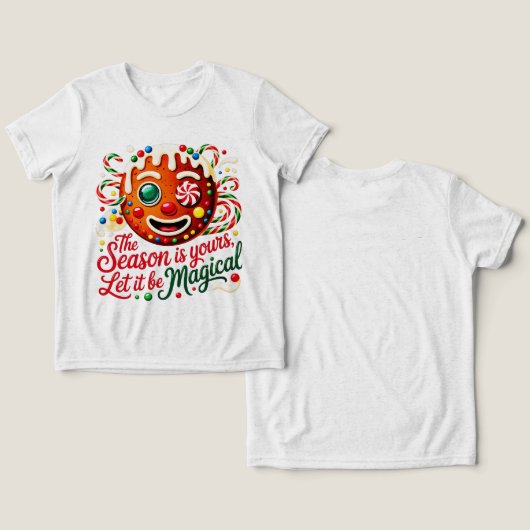 Boys' Magical Gingerbread Christmas Candy Cookie Tri-Blend Shirt (Ontwerp Voorkant & Achterkant)