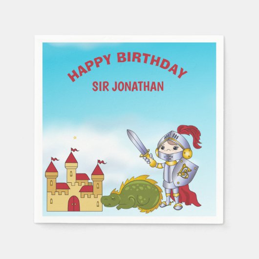 Boys Medieval Knight Dragon Birthday Party Servet (Voorkant)