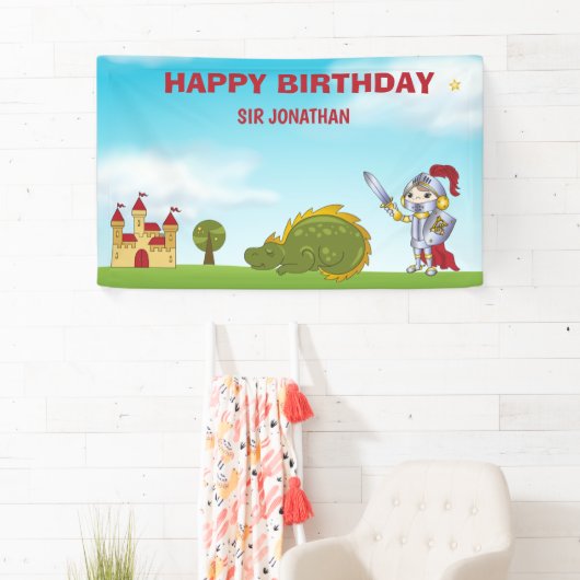 Boys Medieval Knight Dragon Birthday Party Spandoek (Insitu)