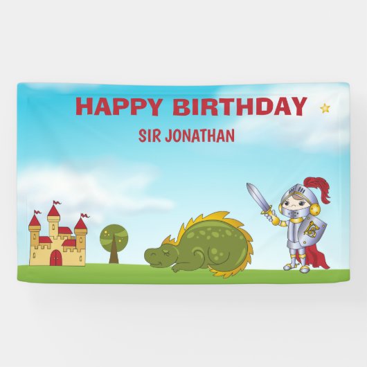Boys Medieval Knight Dragon Birthday Party Spandoek (Horizontaal)
